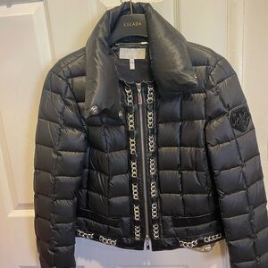 Escada Black Down Sports Jacket with Chain Detail